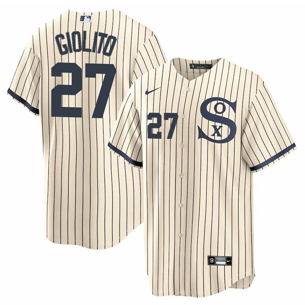 Men Chicago White Sox 27 Giolito Cream stripe Dream version Game Nike 2021 MLB Jersey